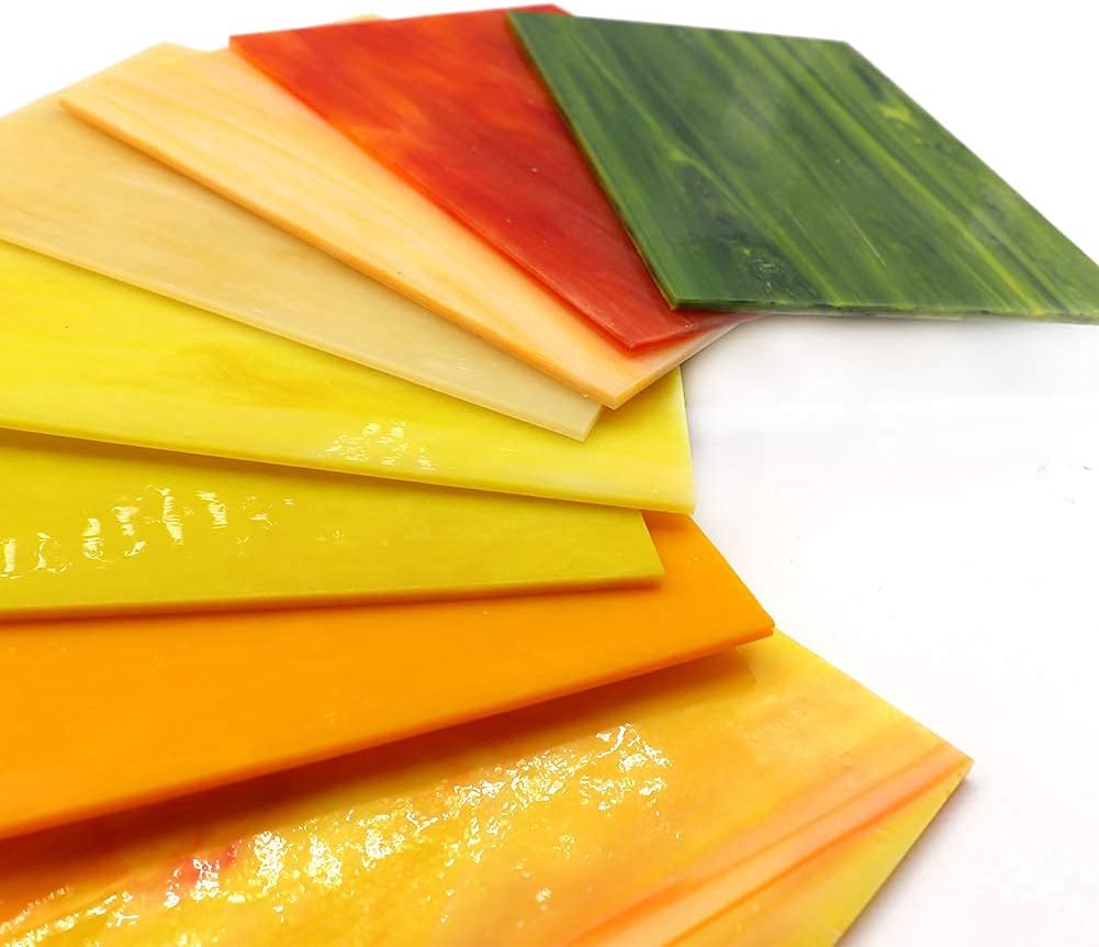 LITMIND 8 Sheets Yellow Stained Glass Sheets for Crafts, 4 x 6 Inch Cathedral Art Glass Kit, Mosaic Supplies for DIY Projects