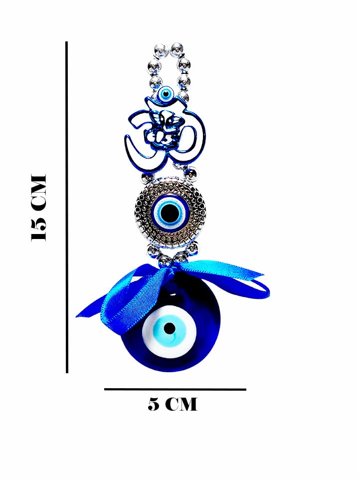 Image of Decorative Wind Chime for Home | Wooden House with Bells Colourful Beads | Positive Energy Balcony Living Room Hall Garden Home Decor (Om Evil Eye Wall Hanging)