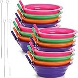 Mezchi 16 Pack Cereal Bowls with Straws, 22 Oz Breakfast Bowl, BPA-Free Sip-A-Bowl, Reusable Bowls for Milk, Soup, Dishwasher Safe, 4 Colors