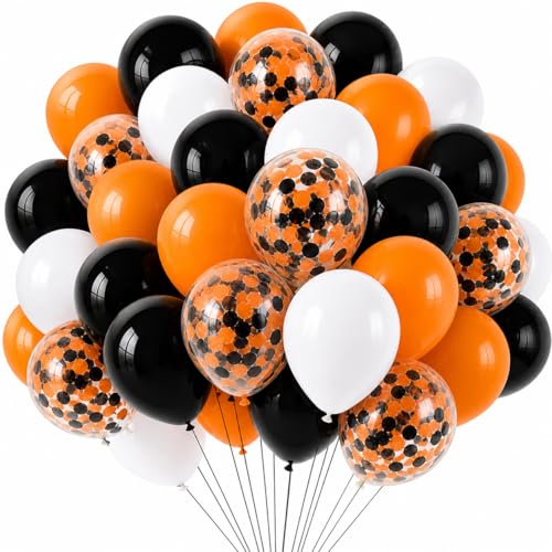 50x Luftballons Ø 35 cm für Halloween Deko Grusel Party orange & schwarz & weiß - Luft & Helium Dekoration (50x Halloween) – Ansicht 1