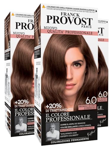 Franck Provost Tinta Permanente Riutilizzabile per Capelli con Trattamento di Bellezza Colorazione Professionale e Copertura Ottimale a Lunga Durata Colore 6.0 Biondo scuro luminoso - 3 Tinte