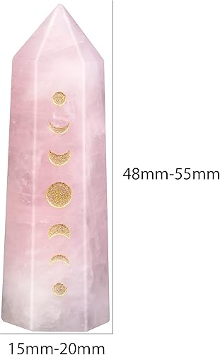Miniatura 3 de Rockcloud Punta de cristal grabada con fase lunar, Eclipse hexagonal, piedra de bolsillo para meditación reiki, decoración del hogar, cuarzo rosa