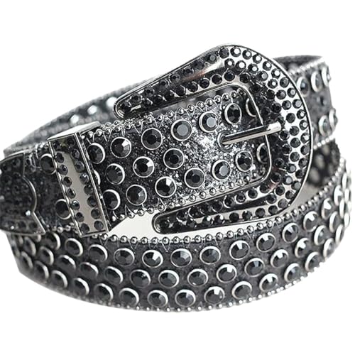 Women’S Unisex Casual Stage Nightclub Belt With Rhinestones PU Leather And Diamond Studded Waistband With Pin Buckle