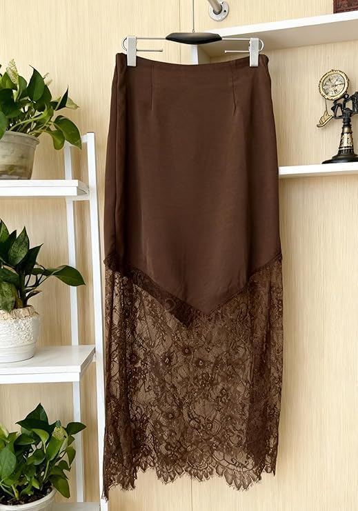 Satin Skirts for Women High Waist Lace Skirts Y2K Elegant Lace Patchwork Skirt Solid Silk Wrap Maxi Skirts 2026 - Image 4
