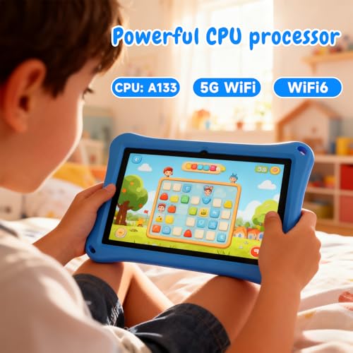 Image of Kids Tablet, 10.1 inch Android Tablet, 12GB+64GB, 1TB Expandable, 5G WiFi 6, BT 5.0, Quad-Core, 6000mAh, Dual Camera, AWAWA Parental Control Mode, Blue Light Eye Protection Screen with Case.