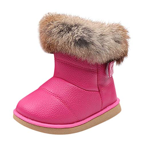 EISHOW Infant Baby Boys Girls Snow Boots PU Leather Winter Warm Fur Lined Thick Plush Anti-Slip Bootie Kids Flat Shoes (Hot Pink,Age:2-2.5T)