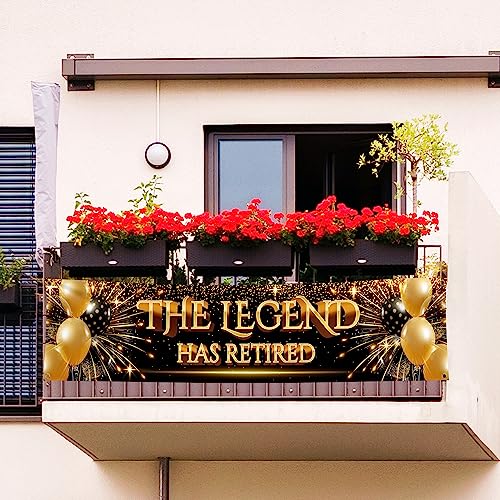 KASKANA Happy Retirement Banner - Retirement Decorations - Retirement Banners and Decorations - The Legend Has Retired - 180 x 40cm (Black and Gold)