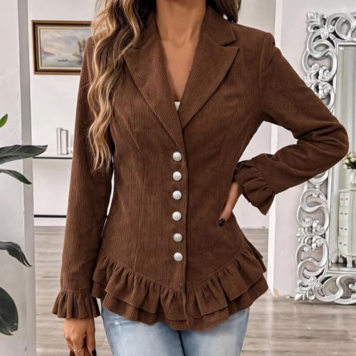Fall Jackets for Women Corduroy Single Breasted Button Fitted Waist Coat - image 2