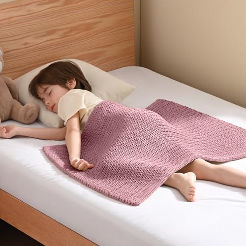Guohaoi Knitted Weighted Lap Pad (Muted Pink 20"x30" 2lbs) No Beads Cooling Weighted Blanket Kids for Nap, Breathable Chunky Knit Blanket, Small Throw Blanket for Travel Indoor Outdoor