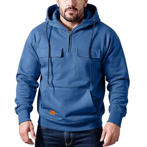 Ymosrh Men's Casual Hoodies, Long Sleeve Cargo Tactical Pullover Work Hooded Sweatshirts with Pockets, S-2XL