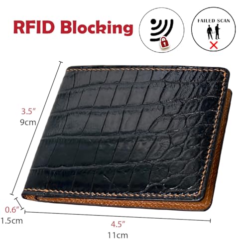 Image of HATA Black Exotic Bifold Leather Wallet for Men, Slim Minimalist Men Wallet, Hand-Stitched RFID Blocking Leather Wallets, Handmade Gift for Birthday, Anniversary, Father's Day VINAM-90