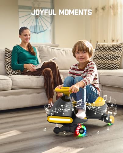 FanttikRide N7 Classic Electric Wiggle Car with Pedal, Rechargeable Battery, Ride on Toys, Swing Car, 2 Speeds, Anti-Rollover, Flashing Light Wheels, Bluetooth, for Ages 3 and Up, 150 Lbs, Yellow