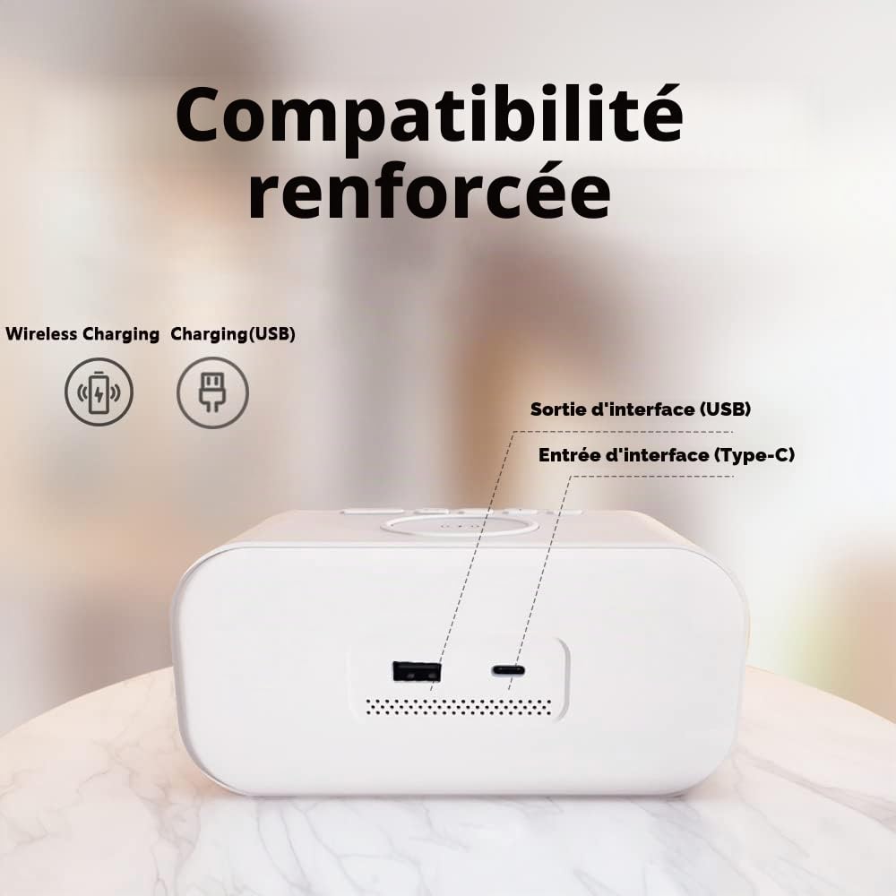 Réveil avec chargeur sans fil, radio réveil avec chargeur USB