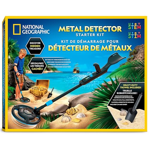 NATIONAL GEOGRAPHIC Metalldetektor Starter-Set für Kinder – Verstellbarer Metalldetektor mit 18,8 cm wasserdichter Spule & Grabwerkzeug, ab 8 Jahren