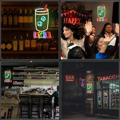 Image of Horchata Neon Signs for Wall Decor Dimmable Colorful LED Light with Ice Cubes Straw USB Powered Fun Light up Sign for Latin Restaurants Food Stalls Cafes Bars Kitchens