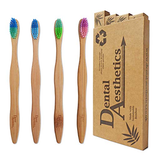Brosses à Dents en Bambou (Lot de 4) - Pour Adultes, Poils Souples/Moyens, Colorées, Ecologique, Biodégradable Cover