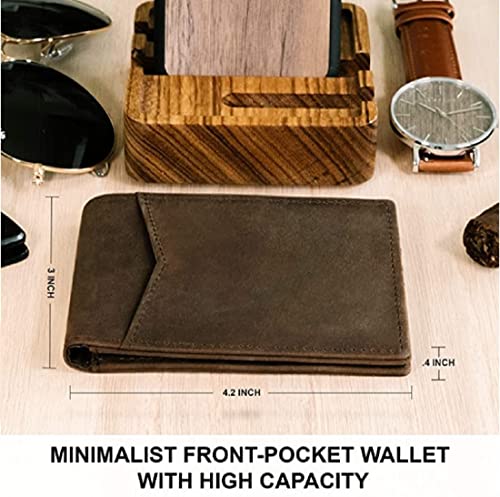 Image of Contacts Men's Genuine Leather Wallet | RFID Blocking Bifold Wallet for Men | Up to 8 Card Slots Including 1 ID Window (Hunter Brown)