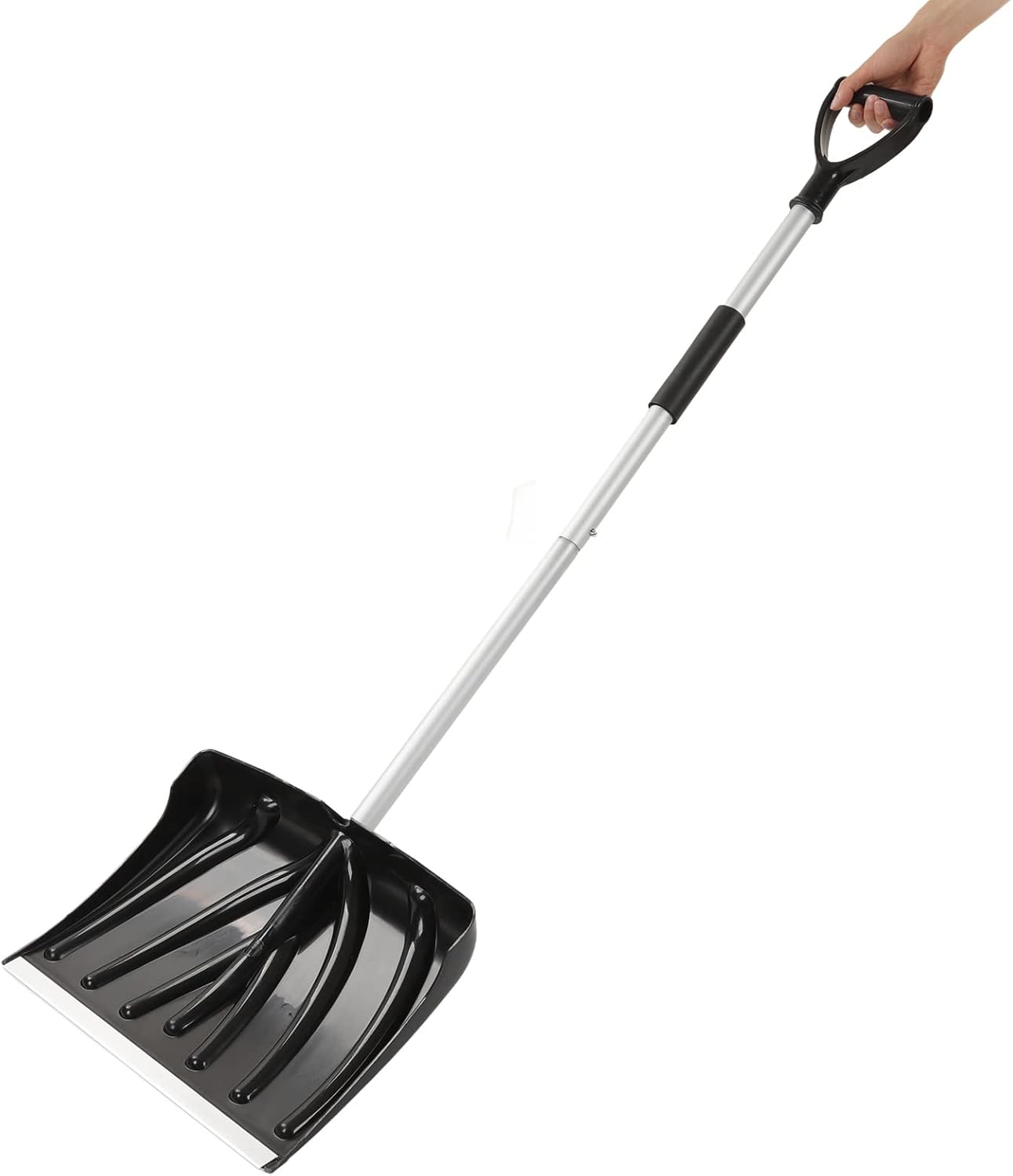 Collapsible Snow Shovel, Aluminium Alloy Car Snow Shovel with D-Grip Handle, Detachable Snow Pusher for Snow Shoveling Pushing