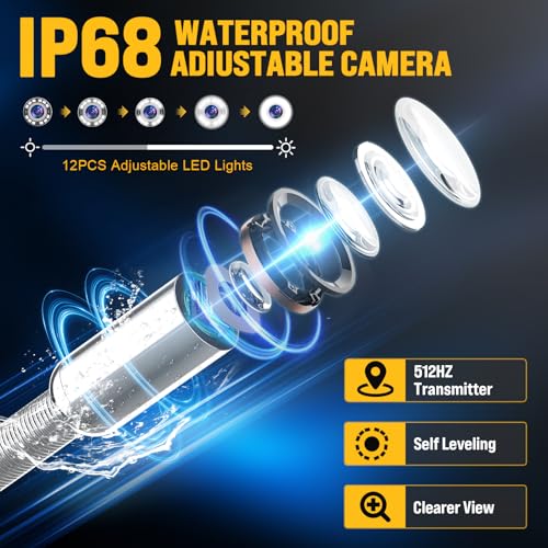 Cámara de Alcantarillado Anysun con Localizador 300ft, Cámara de Inspección Autonivelante con Contador de Distancia, Cable de 7MM con Carro y Ruedas, Monitor HD de 9" con DVR Cámara para Tuberías (Tarjeta de 32GB) miniatura 5