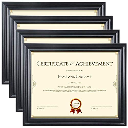 Memory Island Document Frames 8.5x11,Set of 4 Pack Certificate Frames for Wall Or Tabletop Display,Diploma Frames for Degree Award with Real Glass Front,Black,Designed