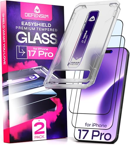Image of Defenslim for iPhone 17 Pro Screen Protector (2Pack), Easy Auto-Align Install Kit, 6.3 inch Tempered Glass, 9H Hardness, Ultra HD Clear, Case Friendly, EasyShield