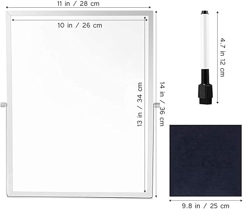 Miniatura 4 de STOBOK Pizarra blanca pequeña de borrado en seco, 14 x 11 pulgadas, mini caballete de pizarra blanca de doble cara con soporte, tablero de