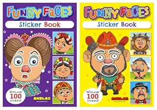 Anilas Set of 2 Funny Faces Sticker Book & Colouring Activity Book, Themes Include Unicorns, Dinosaurs, Pirates, Space, Princess, Mermaid, Knights, Diggers, Ideal for Children Aged 3-8(Funny Faces)