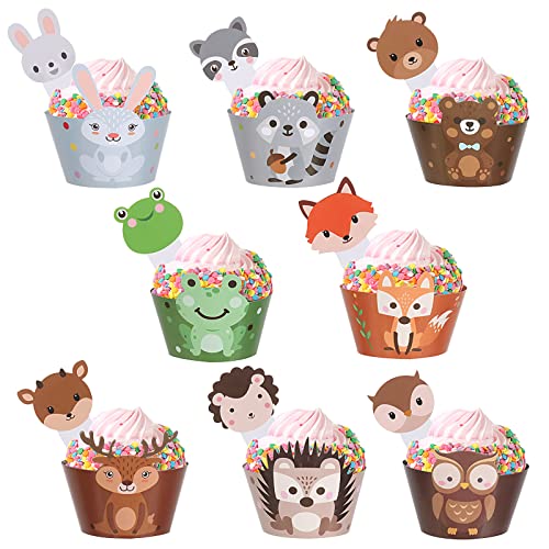 Decoracion Tarta Animales, Diealles Shine 48 Piezas Adornos para Cupcakes y Envoltorios para Cupcakes, Cupcake Topper Wrapper para Bebé Fiesta de Cumpleaños DIY Decoración