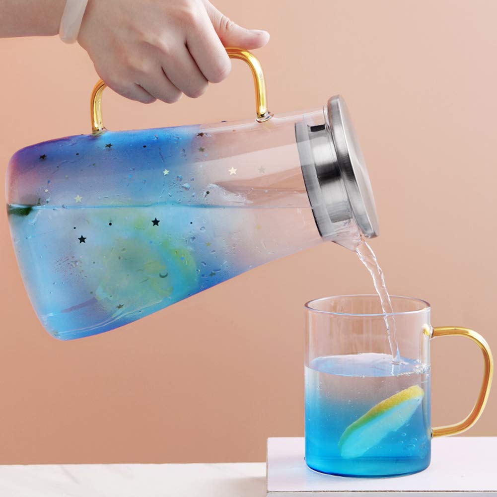 Brocche e Caraffe,BOQO Caraffa Vetro,Coperchio in Acciaio Inox,Brocca