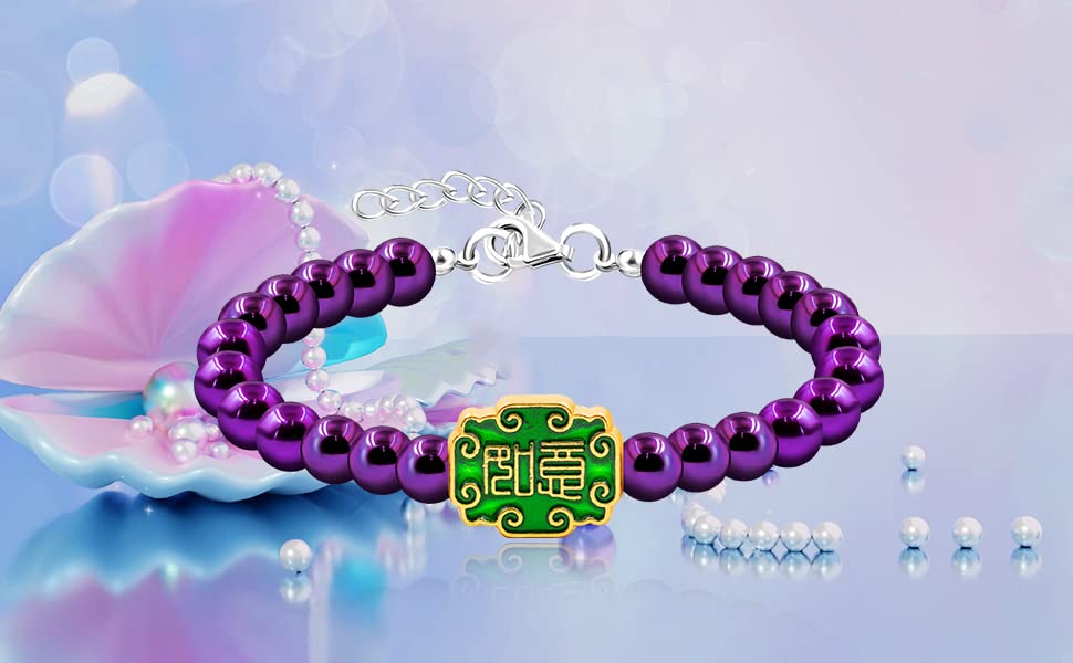 Image of Uloveido Ancient Chinese Symbol Blessings Ruyi Bracelet Auspicious Good Luck Gifts Adjustable Hematite Bracelets for Daughter Son