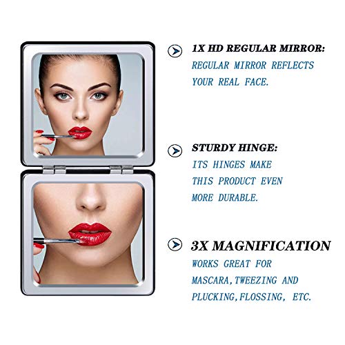 Yeotwin Compact Mirror, Square Pu Leather Makeup Mirror,Hand Mirror Double-Sided With 1X And 3X Magnification,Small Cosmetic Mirrors Prefect For Purses And Trave（2Pcs） #TOP3