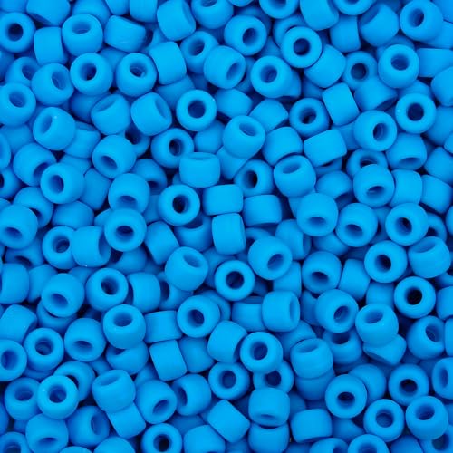 AUREHEN 300PCs Silicone Pony Beads for Hair Braiding, Deep Aquamarine Colors 6 * 9mm Soft Kandi Foca Beads for Bracelet Making, Pens, DIY Crafts, Key Chains and Ornaments Decorations