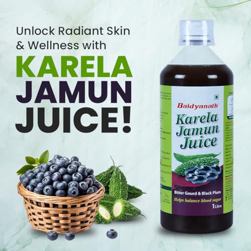 Image of BAIDYANATH AYURVED Karela Jamun Juice 1 L | Natural Remedy For Blood Sugar Management | Helps in Reducing the Bad Cholesterol Levels & Improves overall Health and Wellness (Pack of 3)