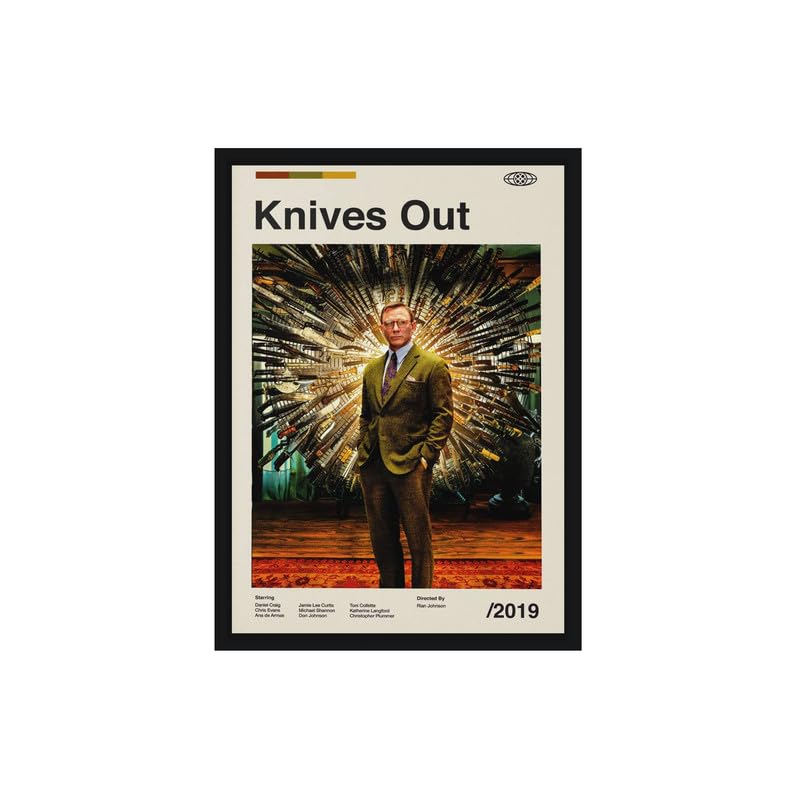Image of BLINKART Knives Out Movie Poster Frame 8x12 Inch | Premium 300 GSM Paper Wall Print | Mid Century Vintage Film Artwork for Home, Bedroom, Living Room, Office | Framed Photo Decor
