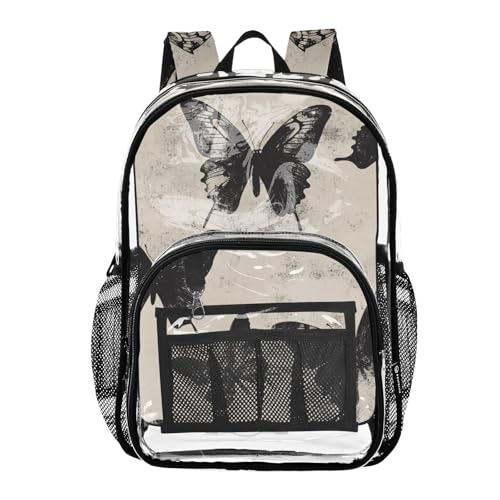 senya Transparent School Bag Gothic Black Butterflies Travel Backpack With Water-Resistant PVC Plastic Clear Bagpack