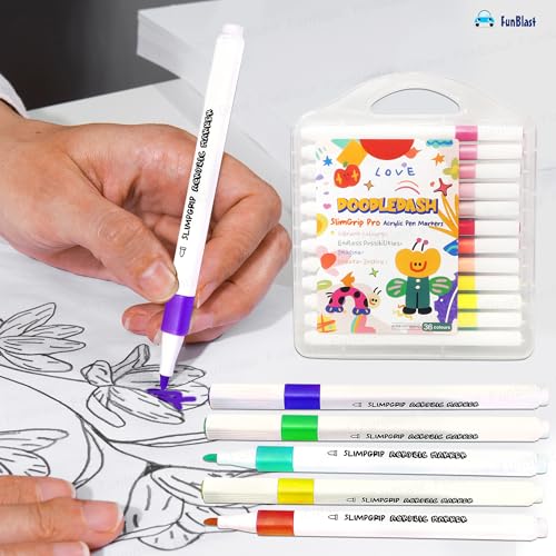 Image of FunBlast Acrylic Paint Markers - Set of 36 Vibrant Colors, Permanent Water-Based Marker Pens for Rock Painting, DIY Crafts, Canvas, Glass & More (36)