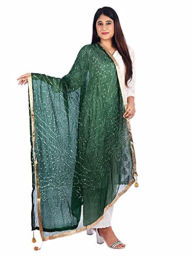Women's Jaipuri Bnadhani Dupatta With Four Side Lace Chunni Scarf