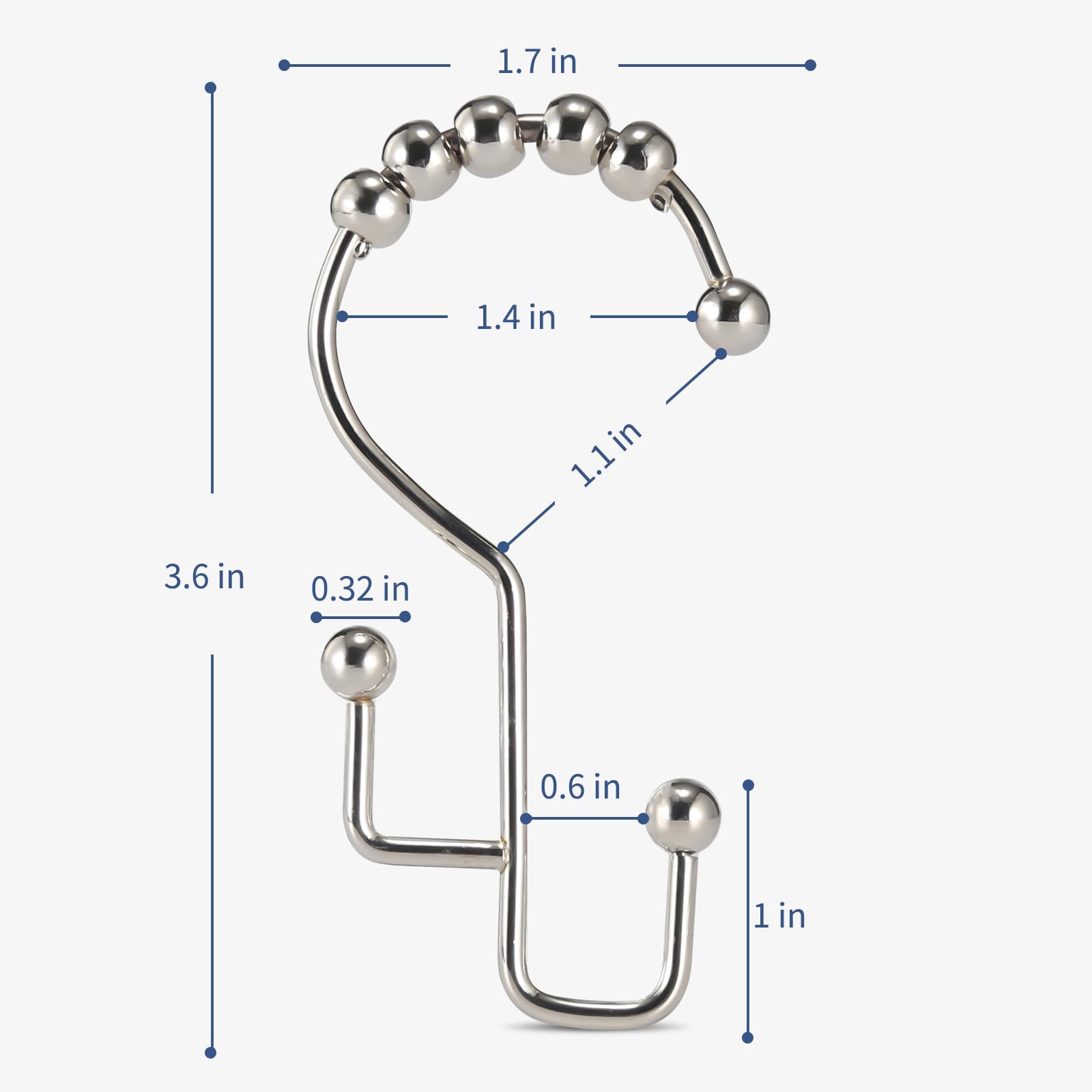 SUTINE Ganci per tenda da doccia, 12 anelli per tenda da doccia, antiruggine, ganci a doppio gancio per tenda da doccia, ganci in metallo per tenda da doccia, bagno, cucina, armadio, nichel