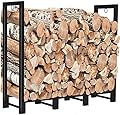 Koutemie 4Ft Outdoor Firewood Rack Holder for Fireplace Wood Storage, Adjustable Fire Log Stacker Stand, Black