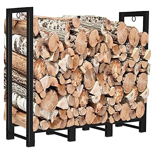 Koutemie 4Ft Outdoor Firewood Rack Holder for Fireplace Wood Storage, Adjustable Fire Log Stacker Stand, Black