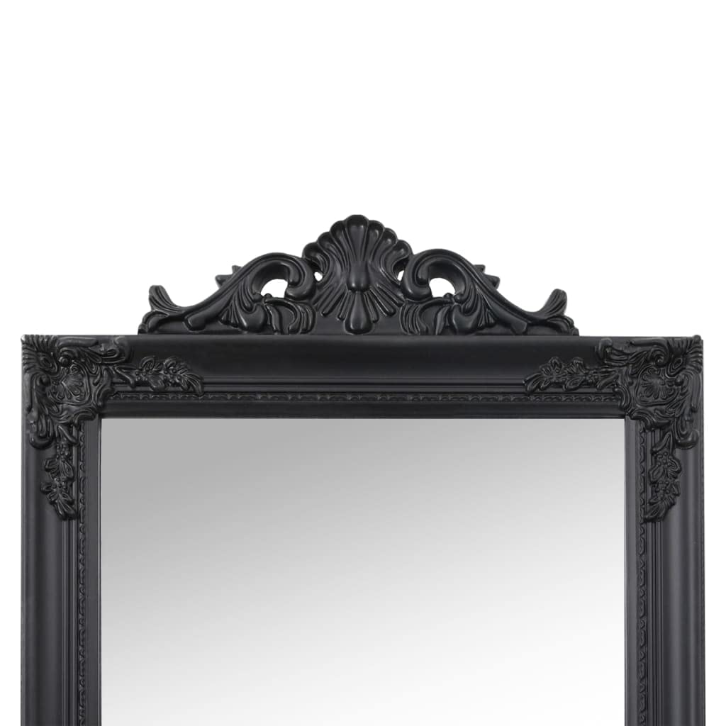 Standspiegel Schwarz 50 x 200 cm Barock Holzrahmen, klappbar freistehend für Flur Schlafzimmer Ankleidezimmer, klare Spiegelung für Make-up und Rasur