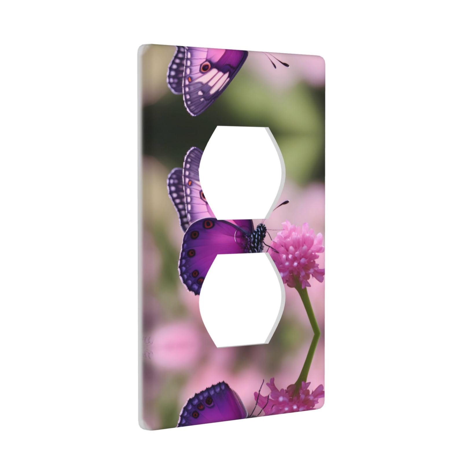 Double socket wall plate Electrical Receptacle Light Switch Cover Art Faceplate Switchplate for Home Decor 4.5X2.76 Inch Pink Purple Butterfly Pattern