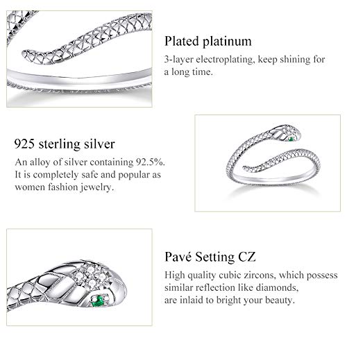 MUNDELL 925 Sterling Silver Four Leaf Clover Adjustable Ring Snake Animal Open Ring for Women Statement Ring Fine Jewelry 6