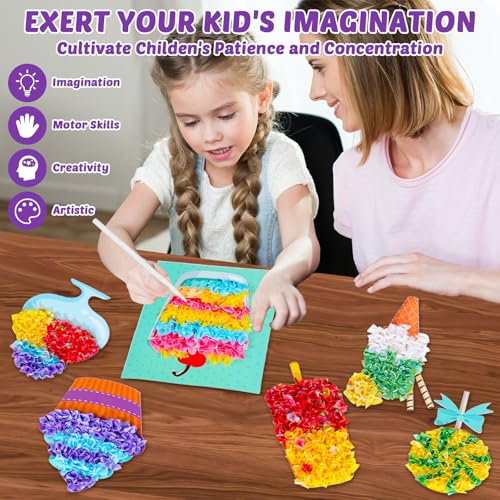 Image of Lonfliness 8PCS Poke Craft Kit Dessert Cake No-Mess Fabric Sewing Art Puzzle Puncture Painting Ice Cream Donut Gift Creative Activity Game Birthday Party Favors