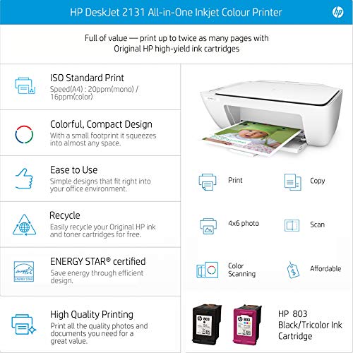 Image of HP DeskJet 2131 All-in-One Inkjet Colour Printer (Print, Copy, Scan)