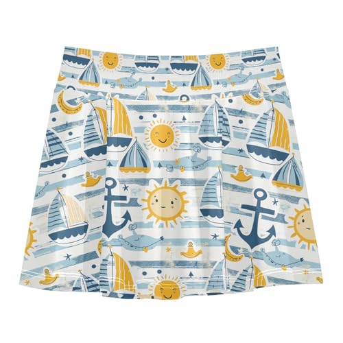 visesunny Girl's Golf Skirt Athletic Blue Striped Boat Sun Tennis Skort Sport Activewear with Double Layer Pockets
