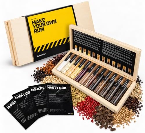 DIBYS Rum-Geschenkset zum Selbermachen 12 Botanicals + Holzkiste | Auch für Einsteiger, DE/EN Rezeptkarten, Geschenk für Rum-Liebhaber, Männer & Frauen, Weihnachten & Vatertag
