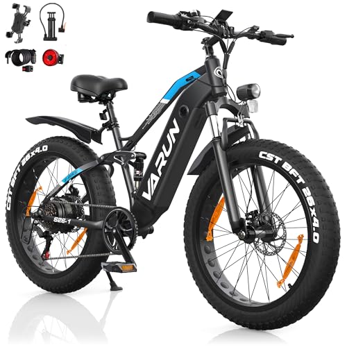 VARUN E Bike, E-Bike Herren mit 26 * 4.0 Zoll Fat Tire, 48V 18AH/15AH Akku, Bis zu 120-150KM, 85NM Motor E-Mountainbike, E-Fatbike mit 5 PAS LCD-Display, 7-Gang, Elektrofahrräder mit EU-Konformes