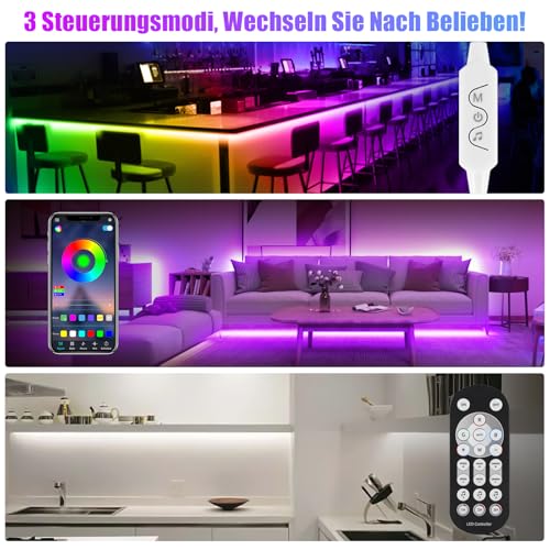 Dreamolour LED Vitrinenbeleuchtung 3M, 6Pcs Music Sync Streifen mit RF Fernbedienung & APP, Dimmable 5V USB Farbwechsel LED-Unterschrankbeleuchtung für Theke Regal Bücherregal TV-Rückseite-6x50cm