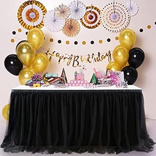 Htper Black Tulle Table Skirts for Baby Shower, Table Decoration Tutu Table Skirt for Cakes, Birthday, Christening, Wedding Tables, L183 x H76 cm